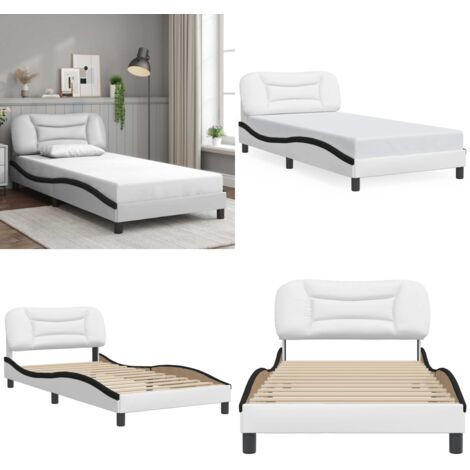 Estructura de cama sin colchón Hvar cuero sintético blanco y negro - Cabecero de cama - Cama sin colchón