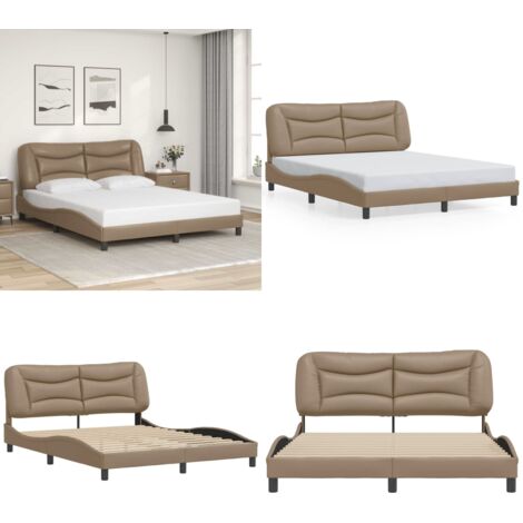 Estructura de cama sin colchón Hvar cuero sintético capuchino 160x200cm - Cama con cabecero - Cabecero de cama