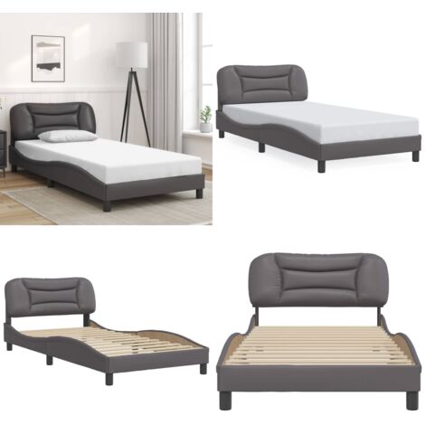 Estructura de cama sin colchón Hvar cuero sintético gris 100x200 cm - Estructura de cama - Cama con cabecero de cuero sintético