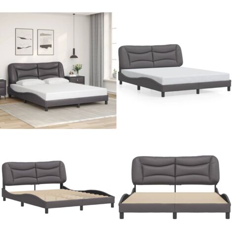 Estructura de cama sin colchón Hvar cuero sintético gris 160x200 cm - Cabecero de cama - Cama con cabecero