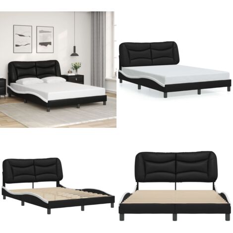 Estructura de cama sin colchón Hvar cuero sintético negro blanco 140x200cm - Cabecero de cama - Cama con cabecero