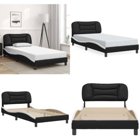 Estructura de cama sin colchón Hvar cuero sintético negro y blanco - Cabecero de cama - Cama con cabecero