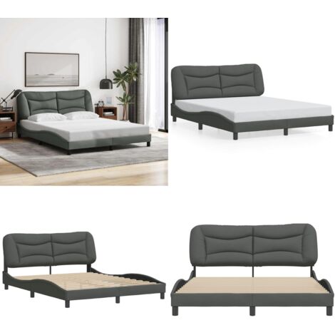Estructura de cama sin colchón Hvar de tela gris oscuro 160x200 cm - Cabecero de cama - Colchón