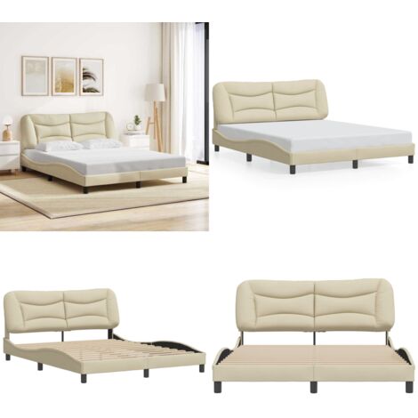 Estructura de cama sin colchón Hvar tela color crema 160x200 cm - Cama con cabecero - Cama sin colchón