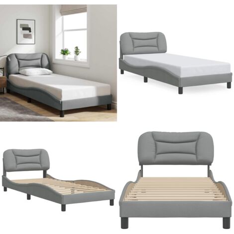 Estructura de cama sin colchón Hvar tela gris claro 90x190 cm - Cabecero de cama - Cama sin colchón