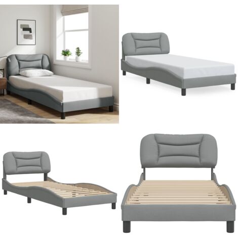Estructura de cama sin colchón Hvar tela gris claro 90x200 cm - Cabecero de cama - Colchón