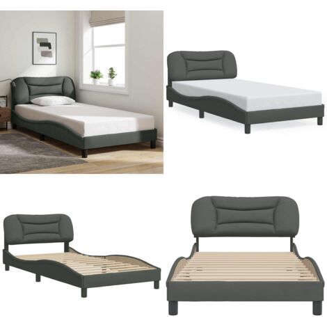 Estructura de cama sin colchón Hvar tela gris oscuro 90x200 cm - Cama con cabecero - Cama con cabecero gris