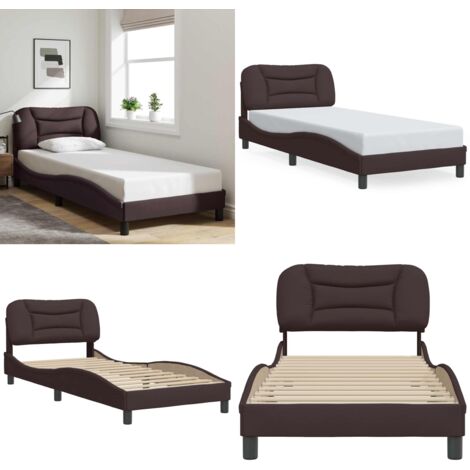 Estructura de cama sin colchón Hvar tela marrón oscuro 90x190 cm - Cabecero de cama - Colchón