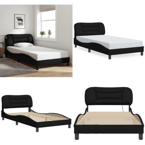Estructura de cama sin colchón Hvar tela negro 100x200 cm - Cabecero de cama - Cama con cabecero