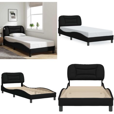 Estructura de cama sin colchón Hvar tela negro 90x190 cm - Cabecero de cama - Cama con cabecero
