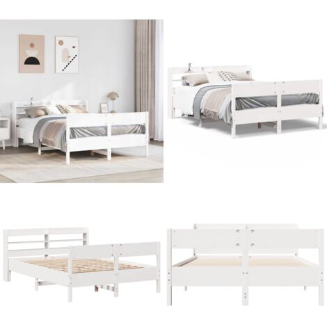 Estructura de cama sin colchón madera de pino blanca 120x200 cm - Estructura de cama - Cama de madera