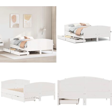 Estructura de cama sin colchón madera de pino blanca 120x200 cm - Estructura de cama - Cama de madera
