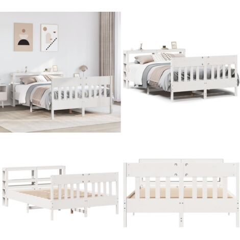 Estructura de cama sin colchón madera de pino blanca 120x200 cm - Estructura de cama - Cama de madera