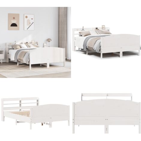 Estructura de cama sin colchón madera de pino blanca 120x200 cm - Estructura de cama - Cama de madera