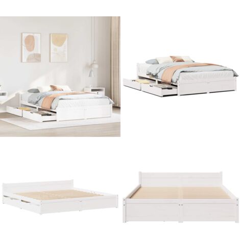 Estructura de cama sin colchón madera de pino blanca 120x200 cm - Estructura de cama - Cama de madera
