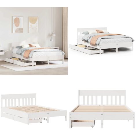Estructura de cama sin colchón madera de pino blanca 120x200 cm - Estructura de cama - Cama de madera
