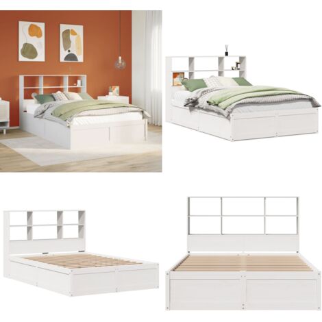 Estructura de cama sin colchón madera de pino blanca 140x190 cm - Estructura de cama - Cabecero de cama
