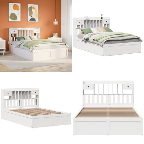 Estructura de cama sin colchón madera de pino blanca 140x190 cm - Estructura de cama - Cama sin colchón