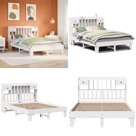 Estructura de cama sin colchón madera de pino blanca 140x190 cm - Estructura de cama - Cama sin colchón