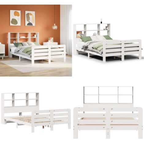 Estructura de cama sin colchón madera de pino blanca 140x200 cm - Estructura de cama - Cabecero de cama