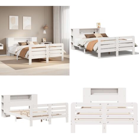 Estructura de cama sin colchón madera de pino blanca 150x200 cm - Estructura de cama - Cabecero de cama
