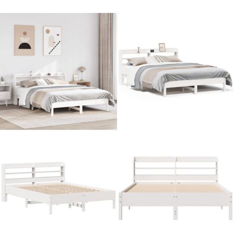 Estructura de cama sin colchón madera de pino blanca 150x200 cm - Estructura de cama - Cama de madera
