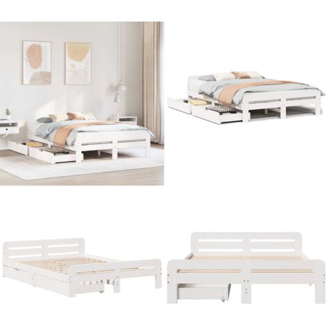 Estructura de cama sin colchón madera de pino blanca 150x200 cm - Estructura de cama - Cama de madera