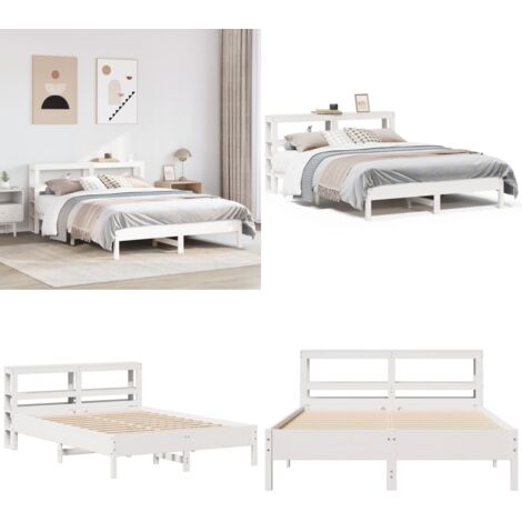 Estructura de cama sin colchón madera de pino blanca 150x200 cm - Estructura de cama - Cama de madera