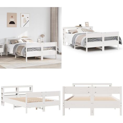 Estructura de cama sin colchón madera de pino blanca 150x200 cm - Estructura de cama - Cama de madera