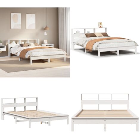 Estructura de cama sin colchón madera de pino blanca 150x200 cm - Estructura de cama - Cama de madera