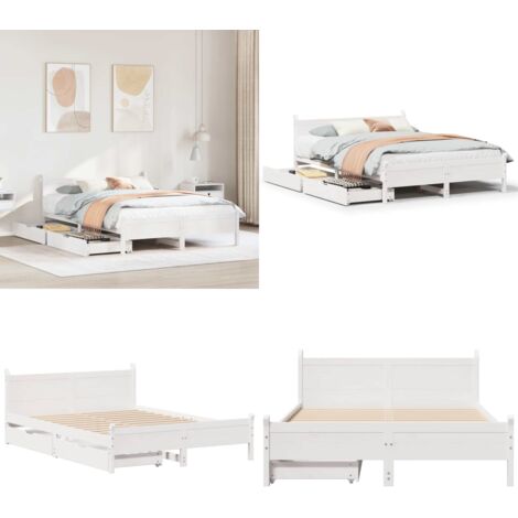 Estructura de cama sin colchón madera de pino blanca 150x200 cm - Estructura de cama - Cama de madera