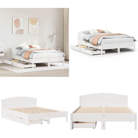 Estructura de cama sin colchón madera de pino blanca 150x200 cm - Estructura de cama - Cama de madera