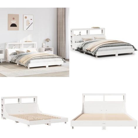 Estructura de cama sin colchón madera de pino blanca 150x200 cm - Estructura de cama - Cama de madera