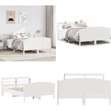 Estructura de cama sin colchón madera de pino blanca 150x200 cm - Estructura de cama - Cama de madera