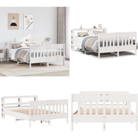 Estructura de cama sin colchón madera de pino blanca 150x200 cm - Estructura de cama - Cama de madera