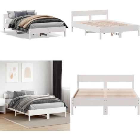 Estructura de cama sin colchón madera de pino blanca 150x200 cm - Estructura de cama - Cama sin colchón