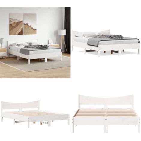 Estructura de cama sin colchón madera de pino blanca 150x200 cm - Estructura de cama - Cama sin colchón