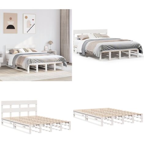 Estructura de cama sin colchón madera de pino blanca 150x200 cm - Estructura de cama - Cama sin colchón