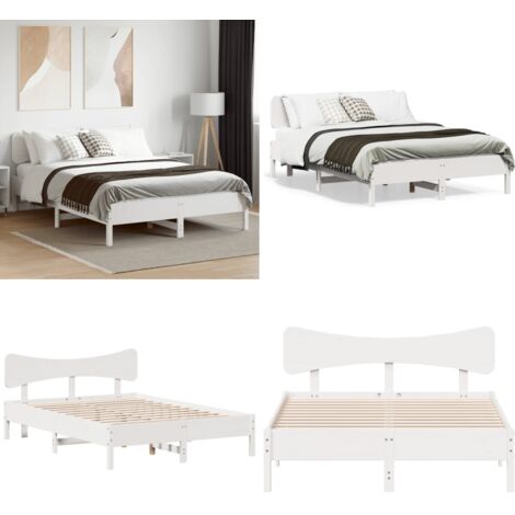 Estructura de cama sin colchón madera de pino blanca 150x200 cm - Estructura de cama - Cama sin colchón