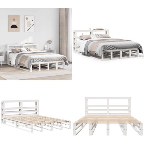 Estructura de cama sin colchón madera de pino blanca 150x200 cm - Estructura de cama - Cama sin colchón