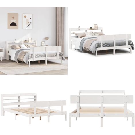 Estructura de cama sin colchón madera de pino blanca 150x200 cm - Estructura de cama - Cama sin colchón
