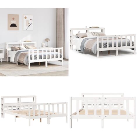 Estructura de cama sin colchón madera de pino blanca 150x200 cm - Estructura de cama - Cama sin colchón