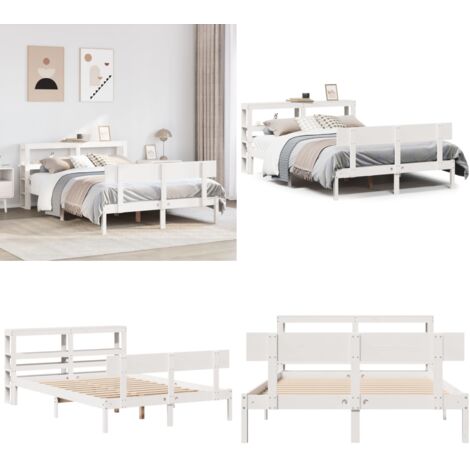 Estructura de cama sin colchón madera de pino blanca 150x200 cm - Estructura de cama - Cama sin colchón