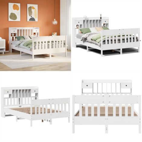 Estructura de cama sin colchón madera de pino blanca 150x200 cm - Estructura de cama - Cama sin colchón