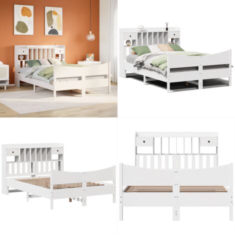 Estructura de cama sin colchón madera de pino blanca 150x200 cm - Estructura de cama - Cama sin colchón