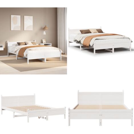 Estructura de cama sin colchón madera de pino blanca 150x200 cm - Estructura de cama - Cama sin colchón