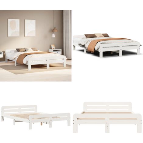 Estructura de cama sin colchón madera de pino blanca 150x200 cm - Estructura de cama - Madera de pino
