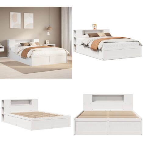 Estructura de cama sin colchón madera de pino blanco 135x190 cm - Estructura de cama - Cabecero de cama