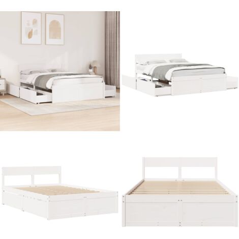 Estructura de cama sin colchón madera de pino blanco 135x190 cm - Estructura de cama - Cajones de cama