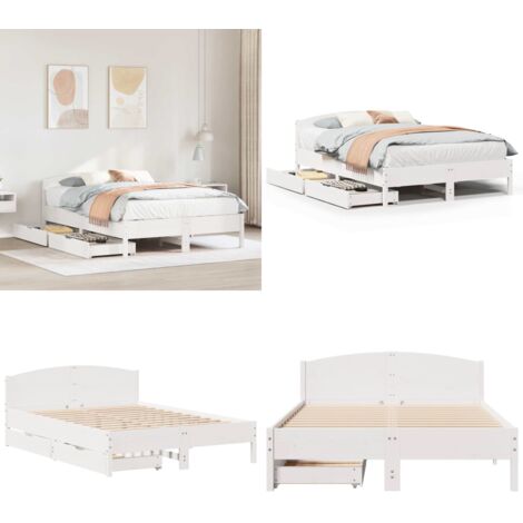 Estructura de cama sin colchón madera de pino blanco 135x190 cm - Estructura de cama - Cama de madera